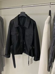 Ladies' pocket lapel leather coat