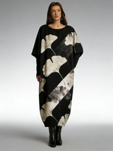 Loose ginkgo leaf printed dress (half sleeve)