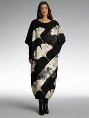 Loose ginkgo leaf printed dress (half sleeve)