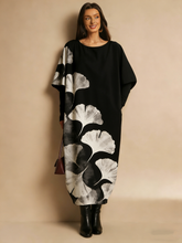 Loose ginkgo leaf printed dress (half sleeve)