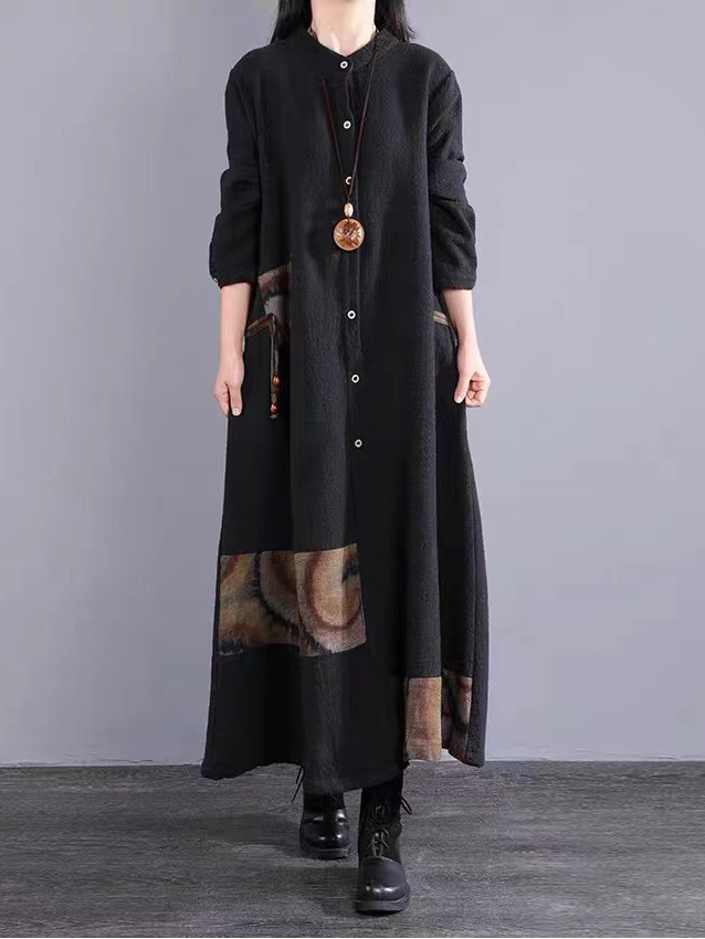 Ladies' long-sleeved retro patchwork dress
