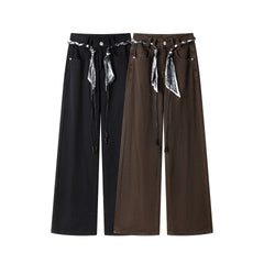 Ladies' silk scarf straight-leg pants