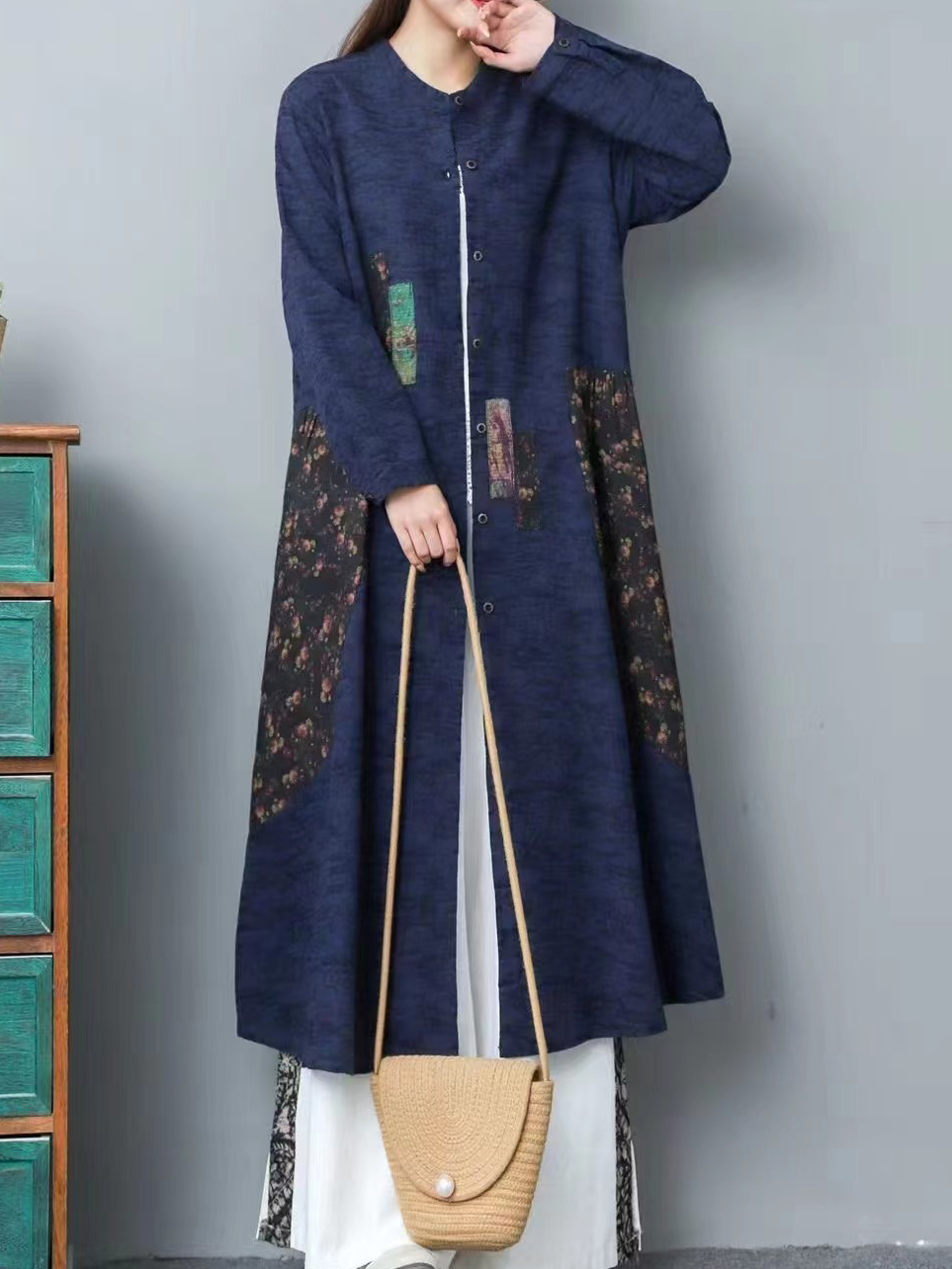 Ladies' long-sleeved retro patchwork dress Ladies' long-sleeved retro patchwork dress