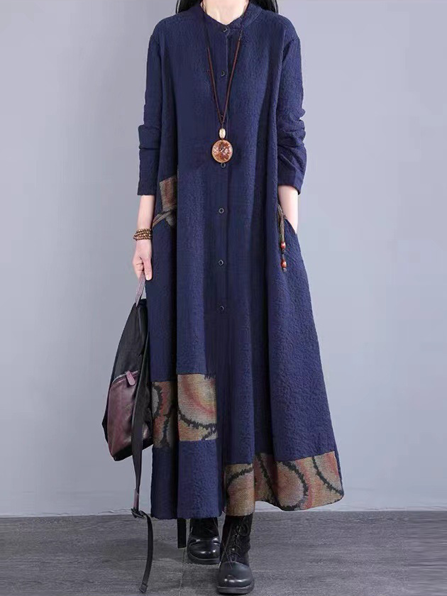 Ladies' long-sleeved retro patchwork dress