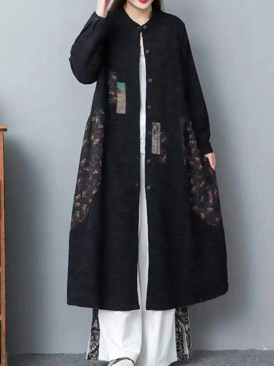 Ladies' long-sleeved retro patchwork dress Ladies' long-sleeved retro patchwork dress