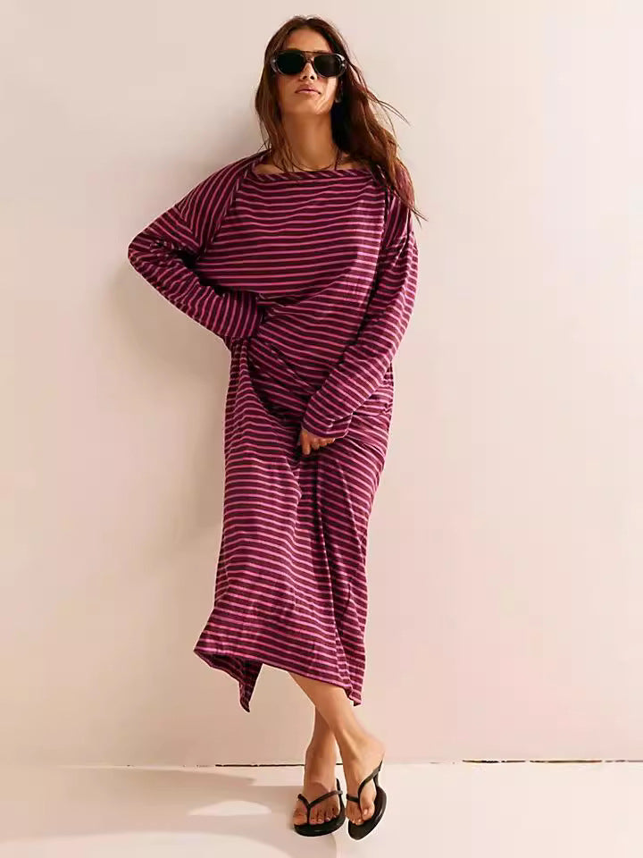 Women's striped pullover long-sleeved dress Women's striped pullover long-sleeved dress