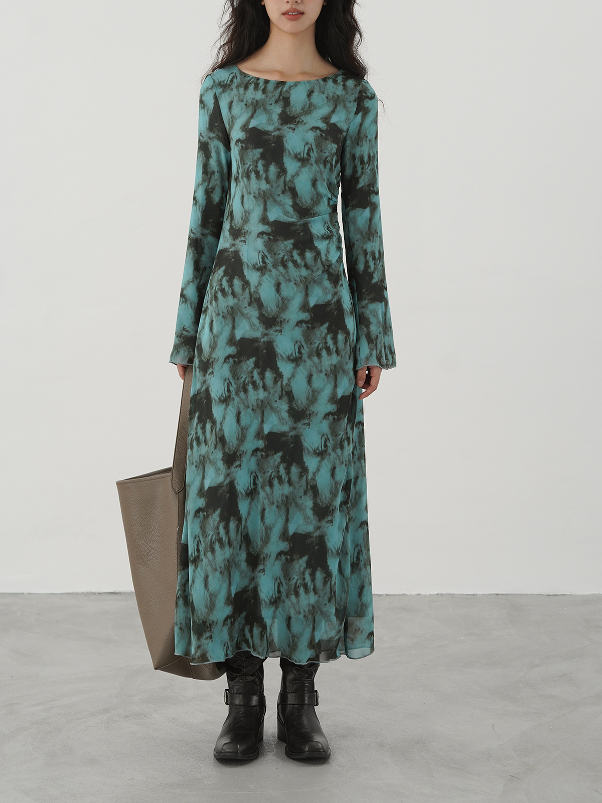 Blue and green abstract printed dress