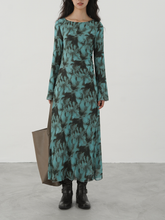 Blue and green abstract printed dress