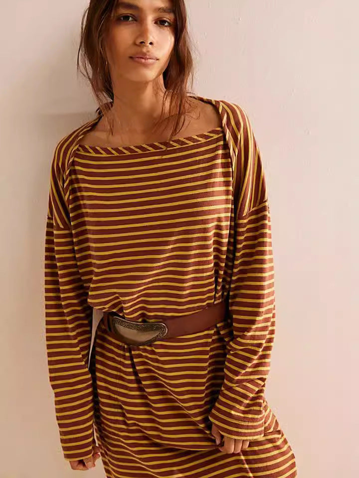 Women's striped pullover long-sleeved dress Women's striped pullover long-sleeved dress