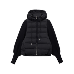 Down patchwork knitted hooded jacket