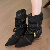 French pointed-leather suede western boots