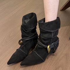 French pointed-leather suede western boots