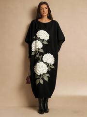 Loose hydrangea printed dress(Half-sleeve)