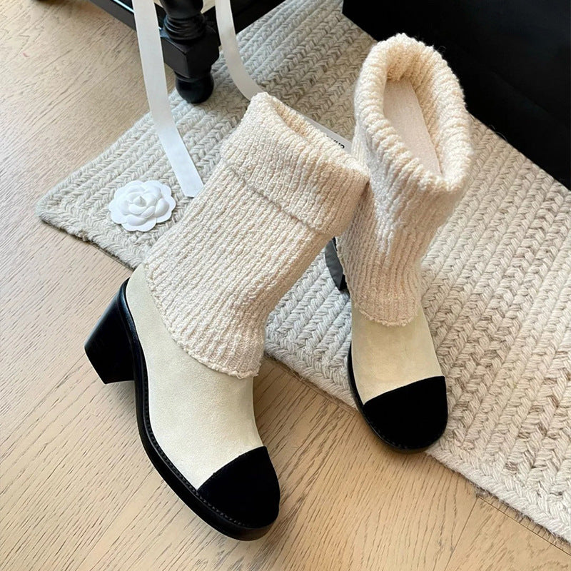 Knitted patchwork ankle boots