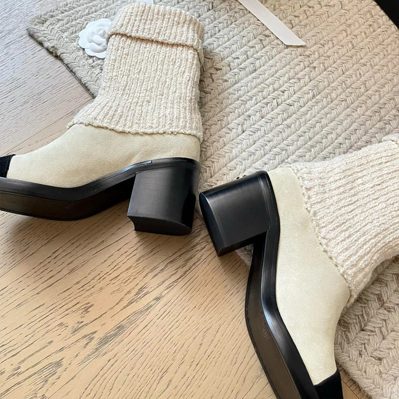 Knitted patchwork ankle boots