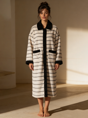 Coral fleece striped bathrobe