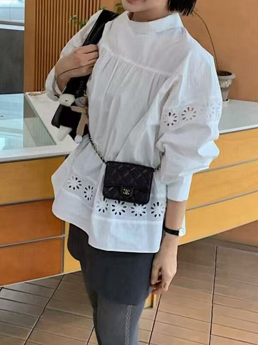 A casual top with lace cutout for ladies