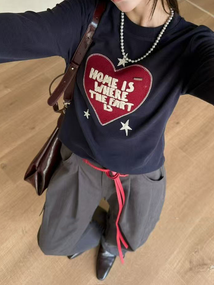Ladies' casual heart-shaped printed casual long-sleeved shirt