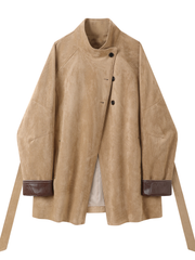 A casual coat with spliced cuffs and straps for women