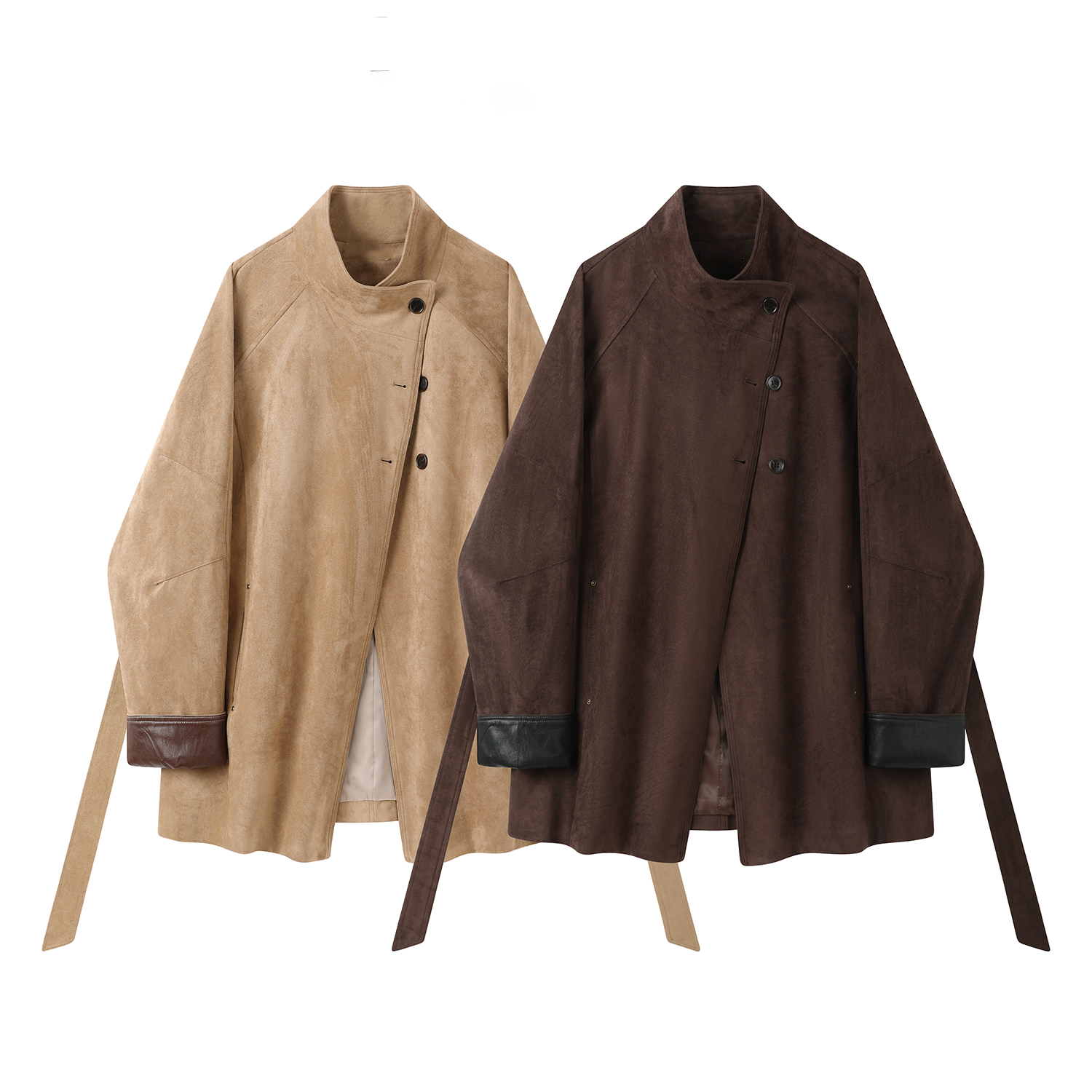 A casual coat with spliced cuffs and straps for women