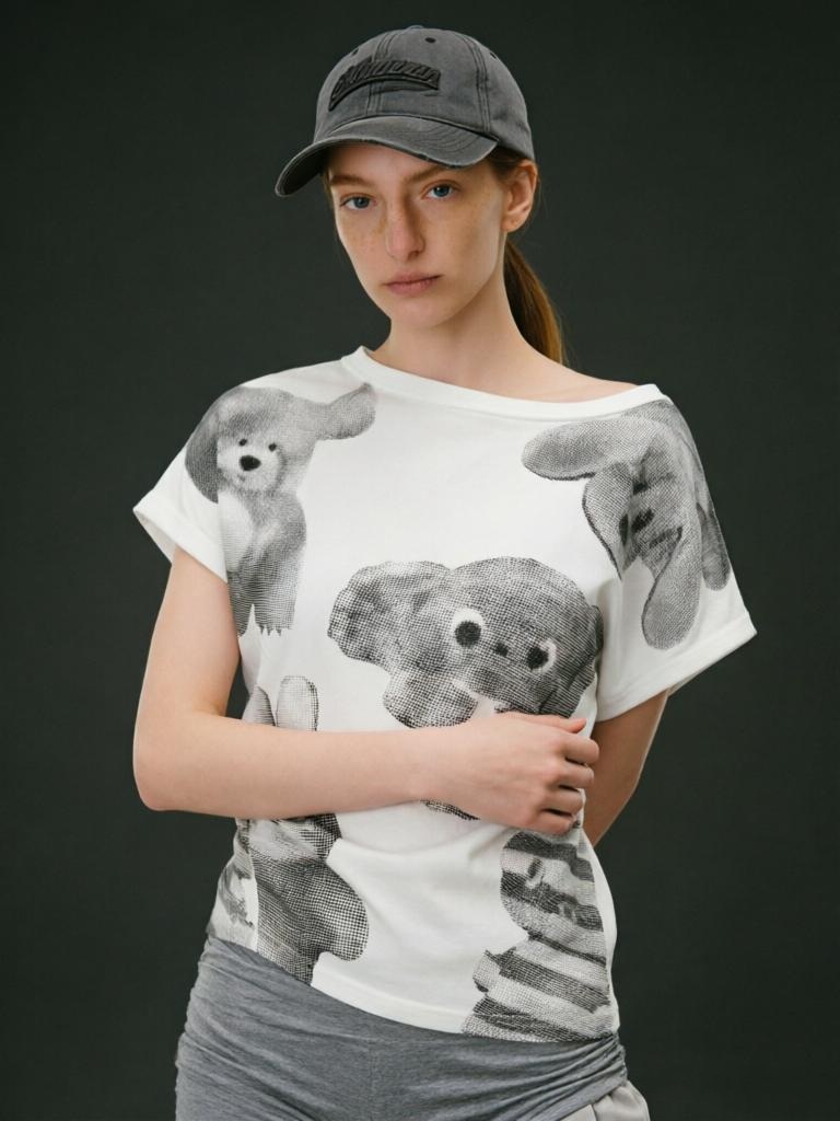 Casual Printed Asymmetrical Neck T-Shirt