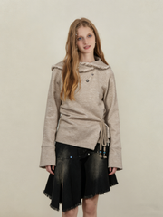 Retro Western-style frayed collar top