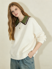 Color-blocked collared casual sweatshirt