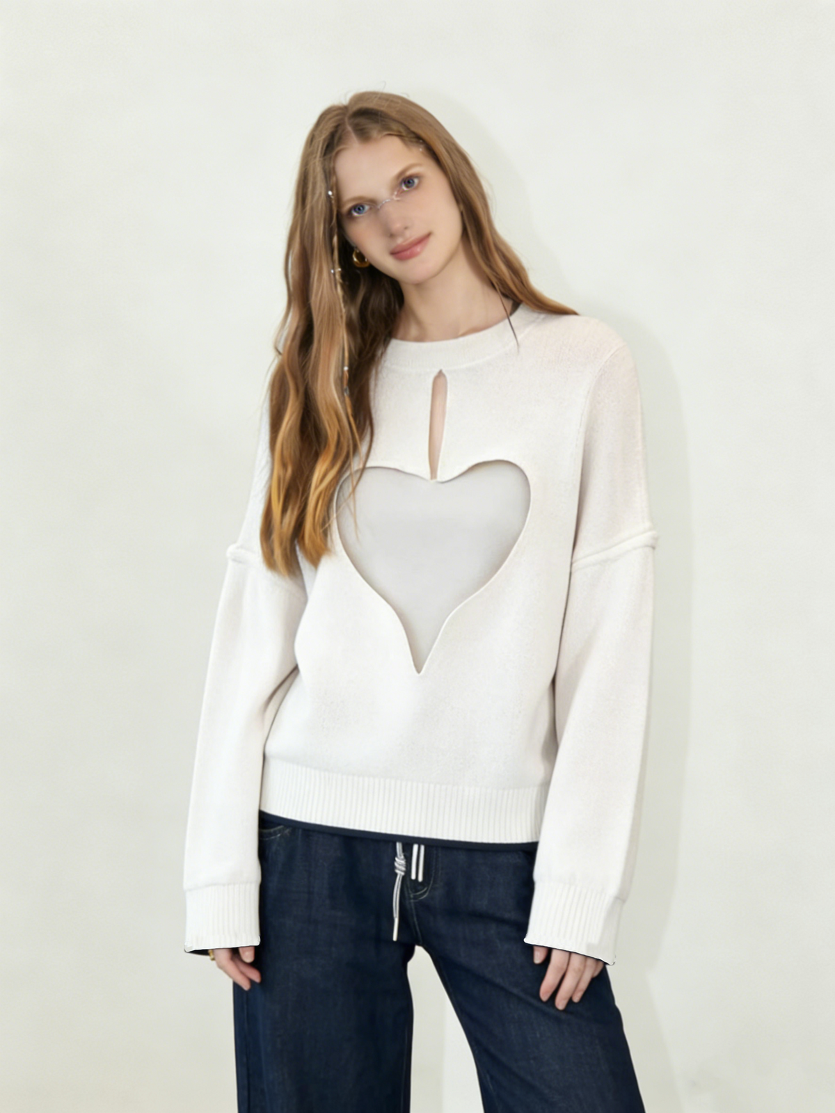 Hollow-out patchwork casual sweatshirt