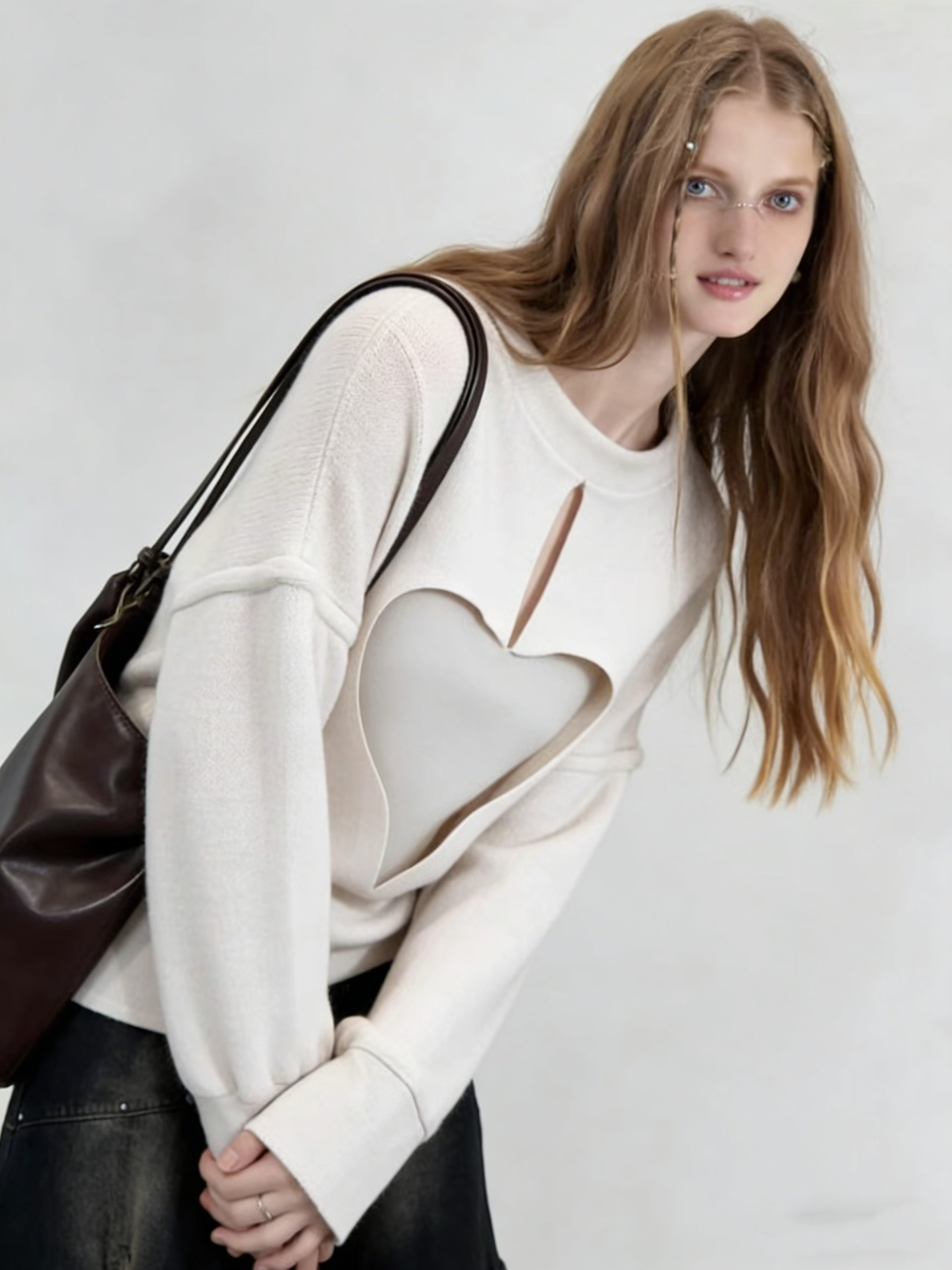 Hollow-out patchwork casual sweatshirt