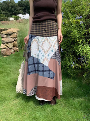 Bohemian-style printed patchwork skirt