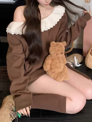 Ladies' casual black fungus lace long-sleeved top