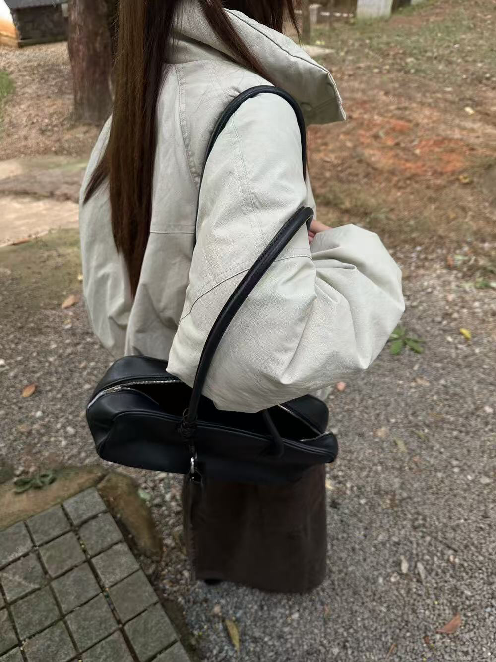 Women's leather casual down jacket