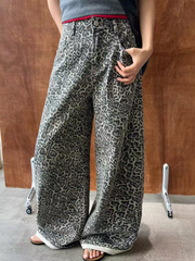 Ladies' leopard print straight-leg casual pants