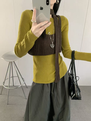 Loose knitted sweater + woolen vest (with ribbons)