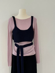 Loose knitted sweater + woolen vest (with ribbons)