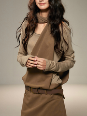 Ladies' casual long-sleeved neck-hanging pocket imitation two dresses