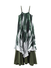 French green printed halter dress
