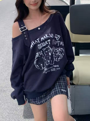 Printed knitted halter long-sleeved top