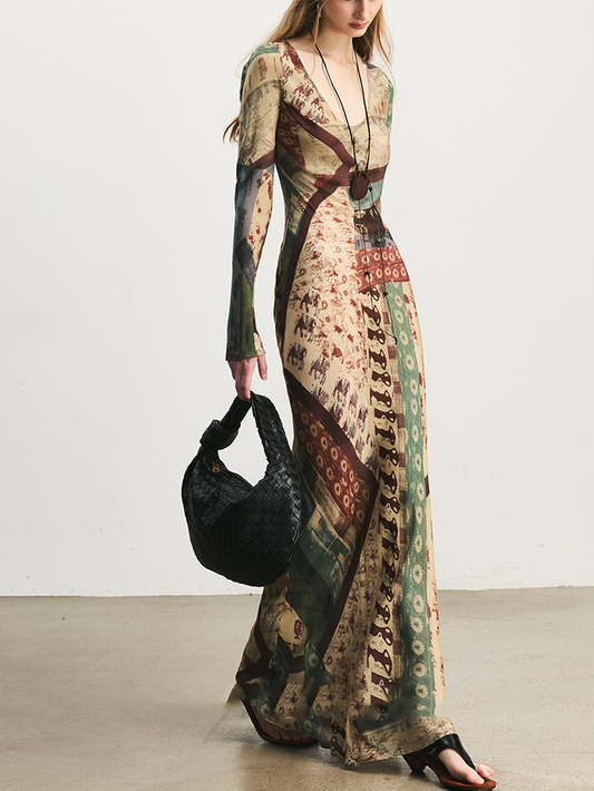 Ladies' printed long-sleeved dress