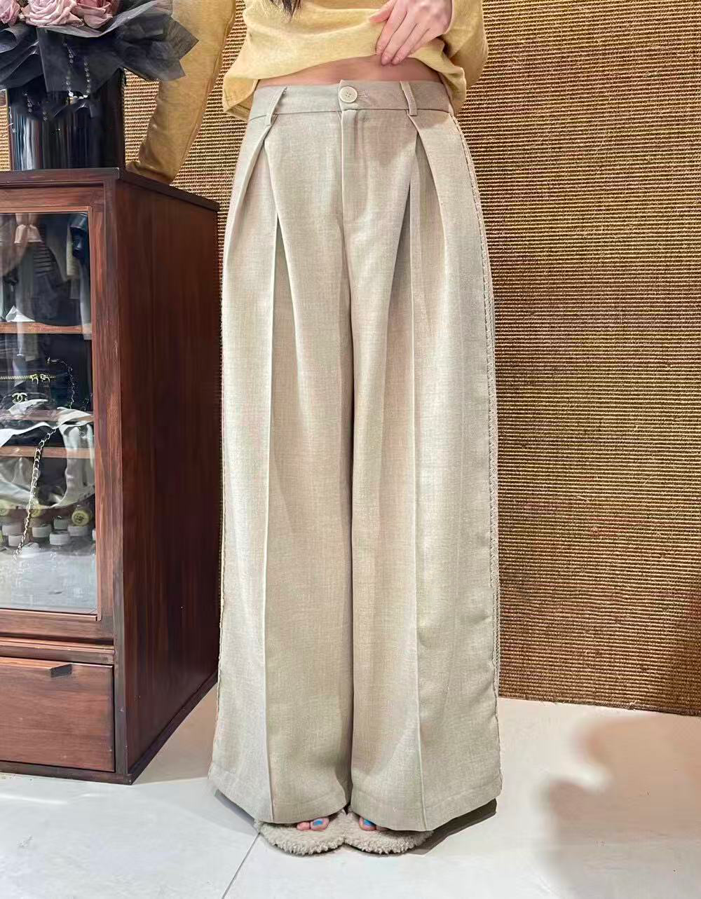 Women's side-cut lace pleated casual trousers