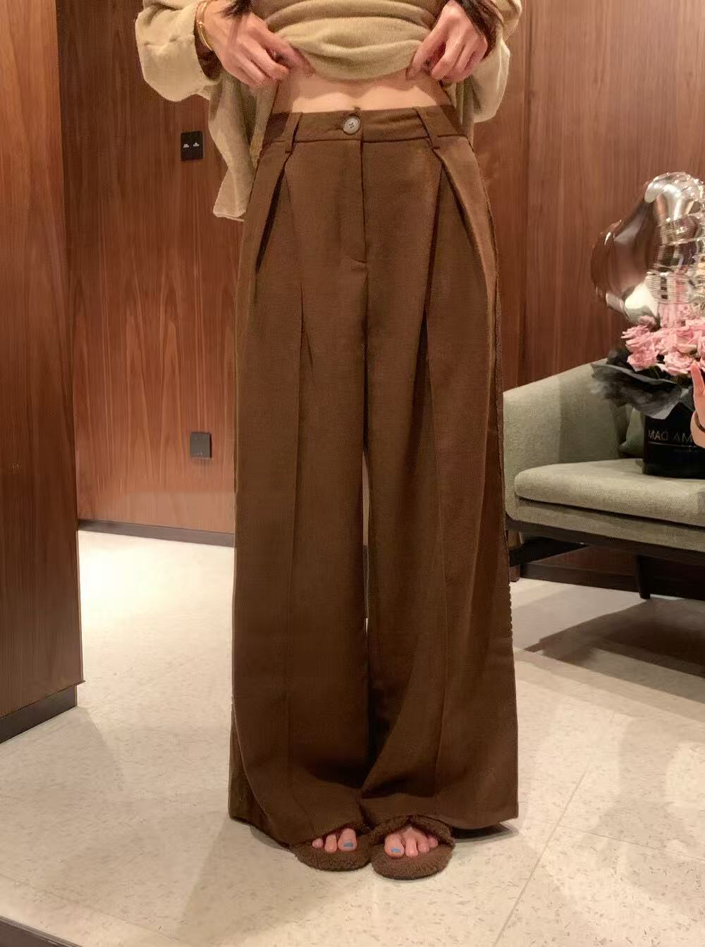 Women's side-cut lace pleated casual trousers