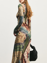 Ladies' printed long-sleeved dress