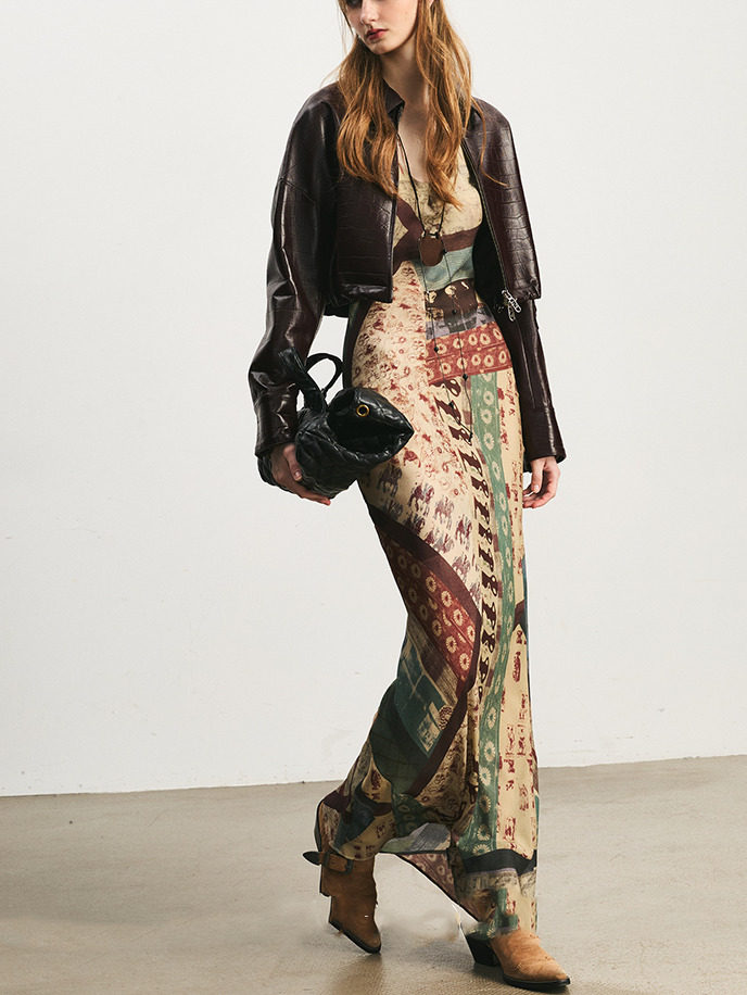 Ladies' printed long-sleeved dress