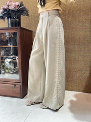 Women's side-cut lace pleated casual trousers