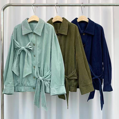 Corduroy bow lapel coat