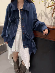 Corduroy bow lapel coat