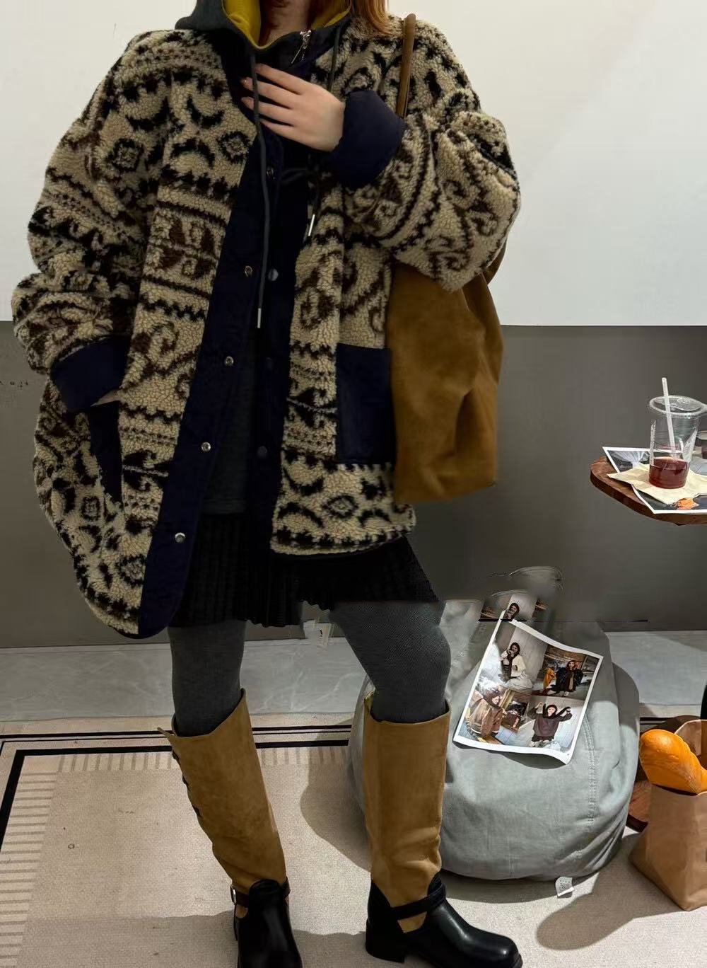 Ladies' plush coat (wearable on both sides)