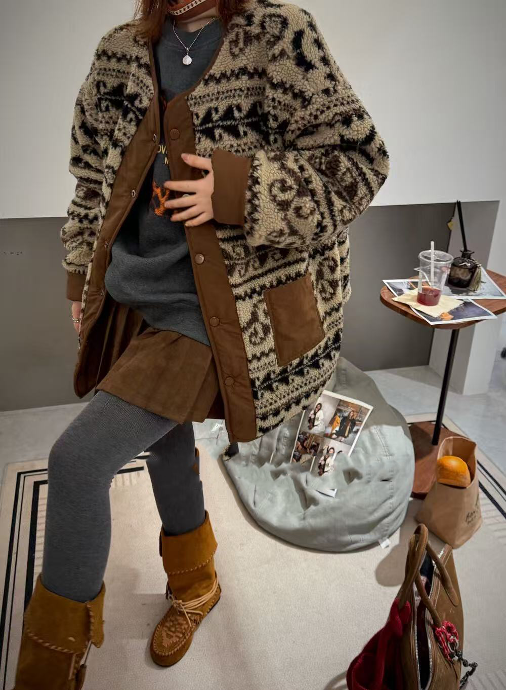 Ladies' plush coat (wearable on both sides)