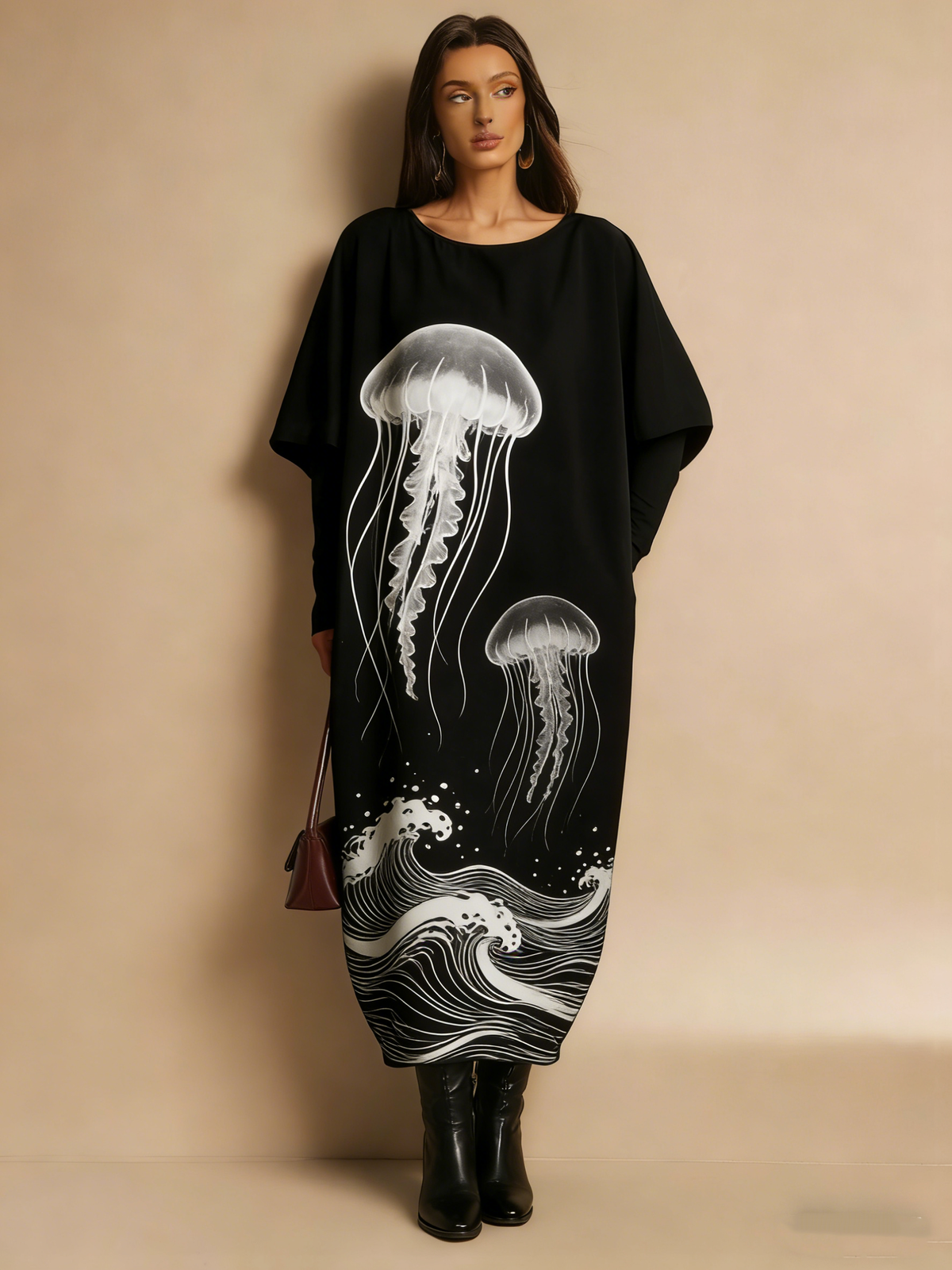 Loose jellyfish print dress (half sleeve)