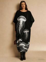 Loose jellyfish print dress (half sleeve)